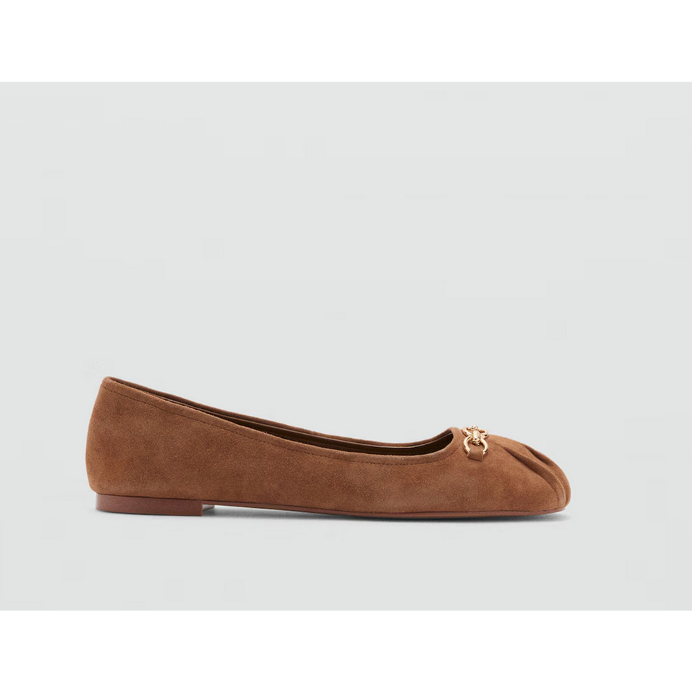 NEW MANGO MNG MEDIUM BROWN LINK LEATHER BALLERINA BALLET FLATS SHOES 39 US 8.5 - Picture 3 of 8